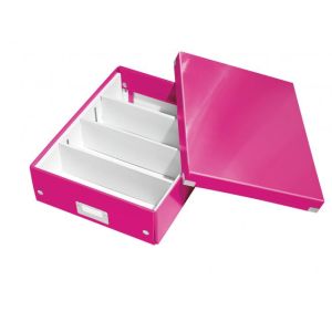 Střední organizační krabice Click &amp; Store metalická růžová