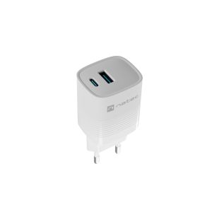 Univerzálna USB nabíjačka Natec RIBERA GaN 30W, 1X USB-A, 1X USB-C, Biela NUC-2140