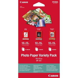 Canon Photo Paper Variety Pack VP-101, VP-101, fotopapír, 5x PP201, 5x SG201, 10x GP501 typ lesklý, 0775B078, bílý, 10x15cm, 4x