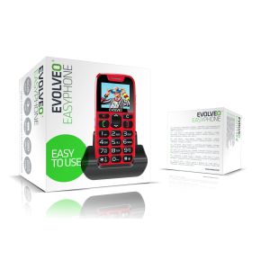 EVOLVEO EasyPhone, mobilný telefón pre seniorov s nabíjacím stojanom, červená EP-501-RD