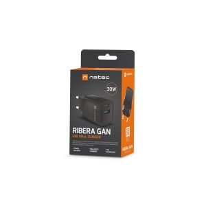 Univerzálna USB nabíjačka Natec RIBERA GaN 30 W, 1X USB-A, 1X USB-C, čierna NUC-2141