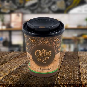 Papírový kelímek "Coffee to go" Ø80mm 280ml `M: 0,2L/8oz` + víčko černé [10 sad]