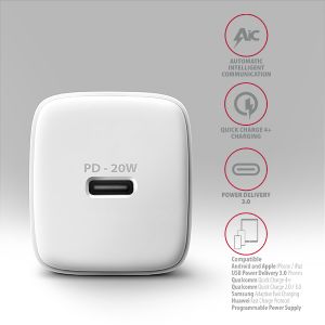 AXAGON ACU-PD20W, nabíjačka do siete 20W, 1x port USB-C, PD3.0/PPS/QC4+/AFC/Apple, biela ACU-PD20W