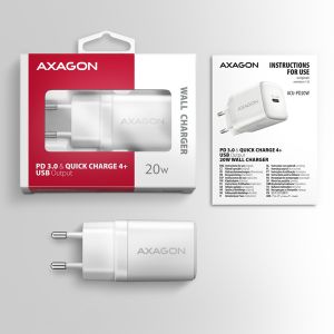 AXAGON ACU-PD20W, nabíjačka do siete 20W, 1x port USB-C, PD3.0/PPS/QC4+/AFC/Apple, biela ACU-PD20W