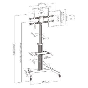 ALU pojazdný stojan Brateck FS44-46TW pre TV 37"-86" 50kg police BRFS4446TW