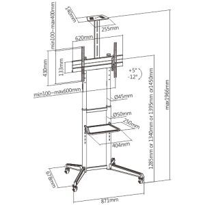 Pojazdný stojan Brateck T1040T pre TV 37"-70" 50kg 2 police BRT1040T