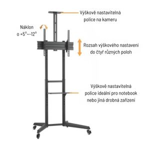 Pojazdný stojan Brateck T1040T pre TV 37"-70" 50kg 2 police BRT1040T