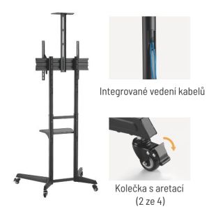 Pojazdný stojan Brateck T1040T pre TV 37"-70" 50kg 2 police BRT1040T