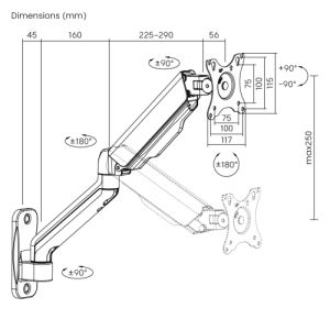 Držiak monitora Brateck LDA32-112E jedno rameno mechanická pružina nástenný BRLDA32112E