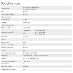 MikroTik RBSXTsq5nD 5GHz MIMO 16dBi outdoor RBSXTsq5nD