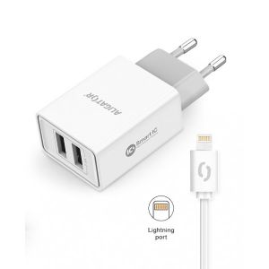 ALIGATOR Chytrá sieťová nabíjačka 2,4A, 2xUSB, smart IC, biela, USB kábel pre iPhone / iPad CHA0036