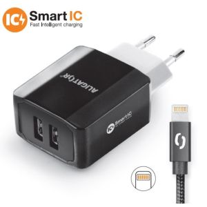 Múdra sieťová nabíjačka ALIGATOR 3.4A, 2xUSB, smart IC, čierna, kábel pre iPhone/iPad 2A CHS0001