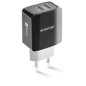 Múdra sieťová nabíjačka ALIGATOR 3.4A, 2xUSB, smart IC, čierna, kábel pre iPhone/iPad 2A CHS0001