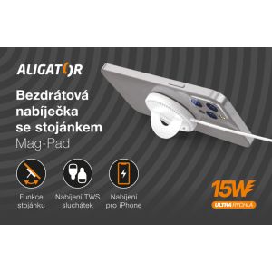 ALIGATOR bezdrôtová nabíjačka ALIGATOR Mag-Pad, určené pre MagSafe, 15W, biela AMS01WT