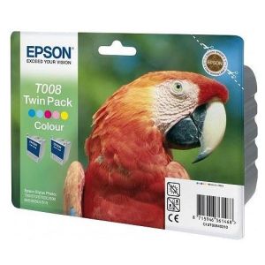 Cartridge Epson T008, dvojbalení, barevná (tricolor), originál