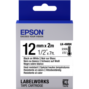 Epson Label Cartridge Heat Resistant LK-4WBH Black/White 12mm (2m) C53S654025