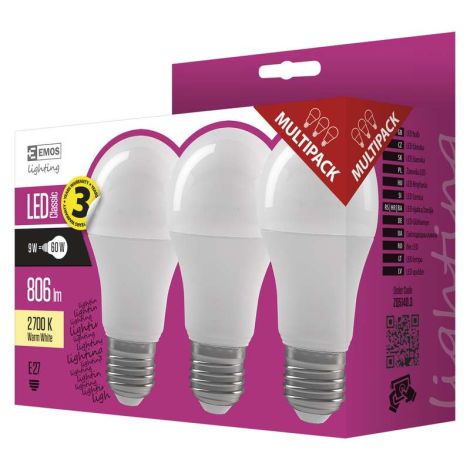 EMOS LED ŽIAROVKA CLASSIC A60 9W E27 teplá biela 3ks 1525733202