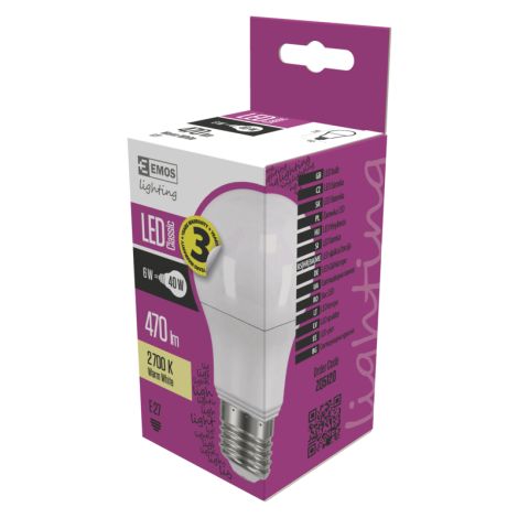 EMOS LED ŽIAROVKA CLASSIC A60 6W(40W) 470lm E27 WW 1525733235