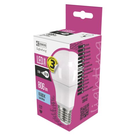 EMOS LED ŽIAROVKA CLASSIC A60 9W (60W) 806lm E27 CW 1525733100