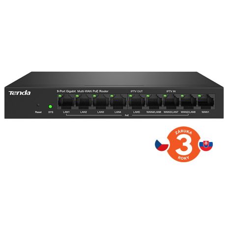 Tenda G0-8G-PoE Gigabit PoE Router MultiWAN, 3x GWAN/GLAN, 1x GWAN, 5x GLAN, 8x PoE 802.3af/at, VPN 75011979