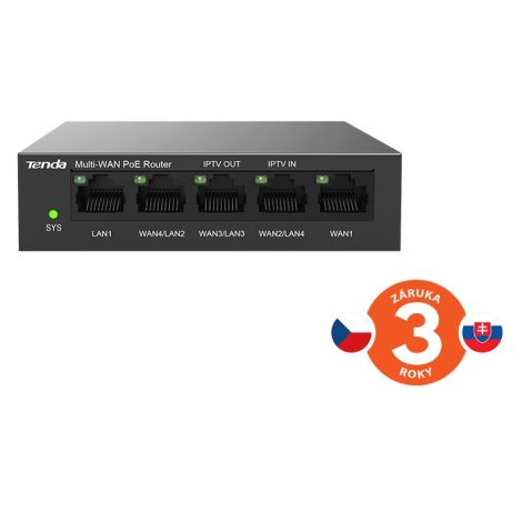 Tenda G0-5G-PoE Gigabit PoE Router MultiWAN, 3x GWAN/GLAN, 1x GWAN, 1x GLAN, 4x PoE 802.3af/at, VPN 75011980