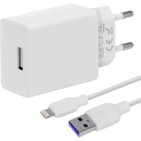 OBAL:ME Cestovná Nabíjačka USB-A 10W + USB-A/Lightning Kábel 1m White 8596311218859