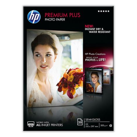 HP Premium Plus Semi-Gloss Photo Paper, CR673A, fotopapír, pololesklý, bílý, A4, 300 g/m2, 20 ks, inkoustový