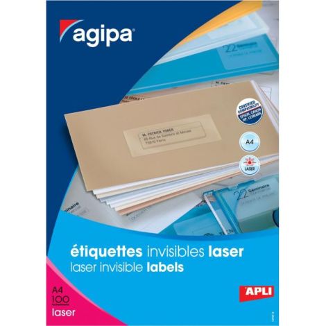 Etikety polyesterové průhledné 210x297mm Agipa A4 laser 100 archů