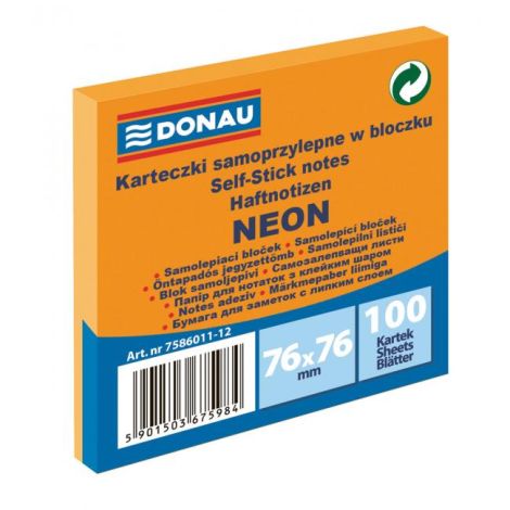 Bloček Donau neonový 76x76 mm oranžový