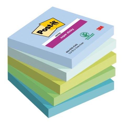 Bloček Post-it Super Sticky OASIS, velikost 76x76 mm, 5 bločků po 90 lístků