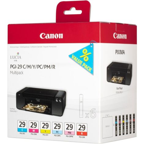 Cartridge Canon PGI-29, azurová, purpurová, žlutá, fotografická azurová a purpurová, červená, multipack, originál