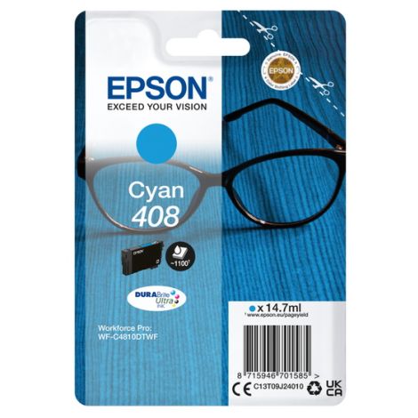 Cartridge Epson 408, C13T09J24010, T09J240, azurová (cyan), originál