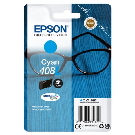 Cartridge Epson 408L, C13T09K24010, T09K240, azurová (cyan), originál