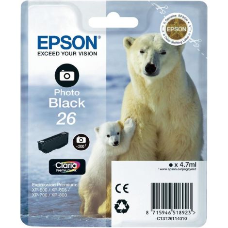 Cartridge Epson T2611 (26), C13T26114012, foto černá (photo black), originál