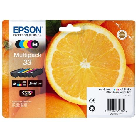 Cartridge Epson T3337 (33), C13T33374011, CMYK + PB, 5-pack, multipack, originál