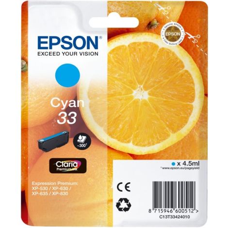 Cartridge Epson T3342 (33), C13T33424012, azurová (cyan), originál