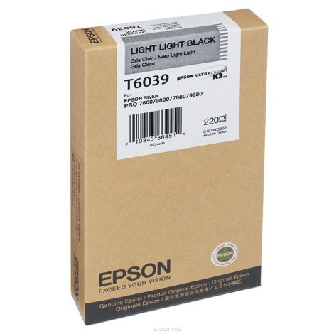 Cartridge Epson T6039, světlá černá (light black), originál