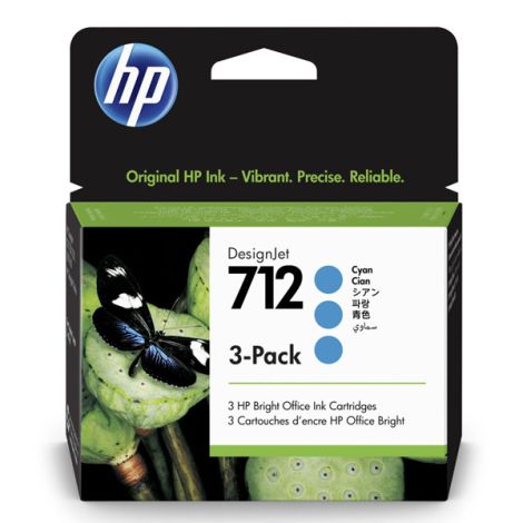 Cartridge HP 712, 3ED77A, 3-pack, azurová (cyan), originál